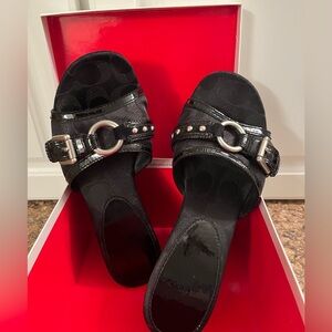 Coach Vintage Black Monogram Wedge Sandals- Size 7.5